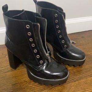 Black faux leather heel boots